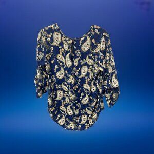 Lily White Womens’ Blouse Sz L Blue Paisley Lightweight Floral Tunic 3/4 Sleeves